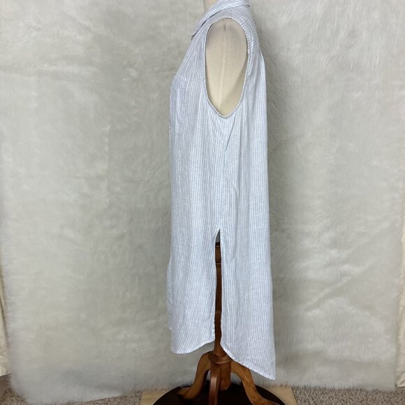 Sundance Sleeveless Blue White Striped Linen Classic Memories Tunic Top L - Picture 3 of 6